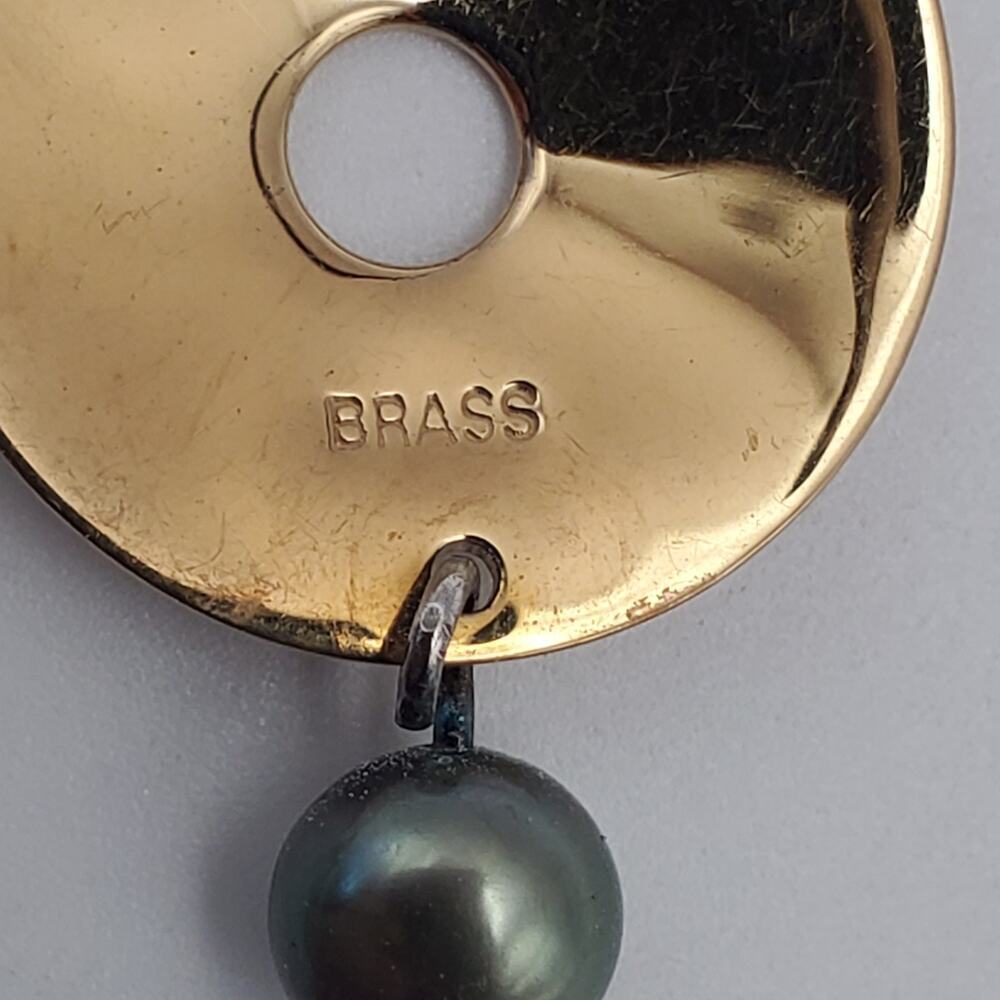 ROBERT LEE MORRIS RLM Studios Sterling Silver Brass Green Pearl Drop Earrings - Picture 4 of 5